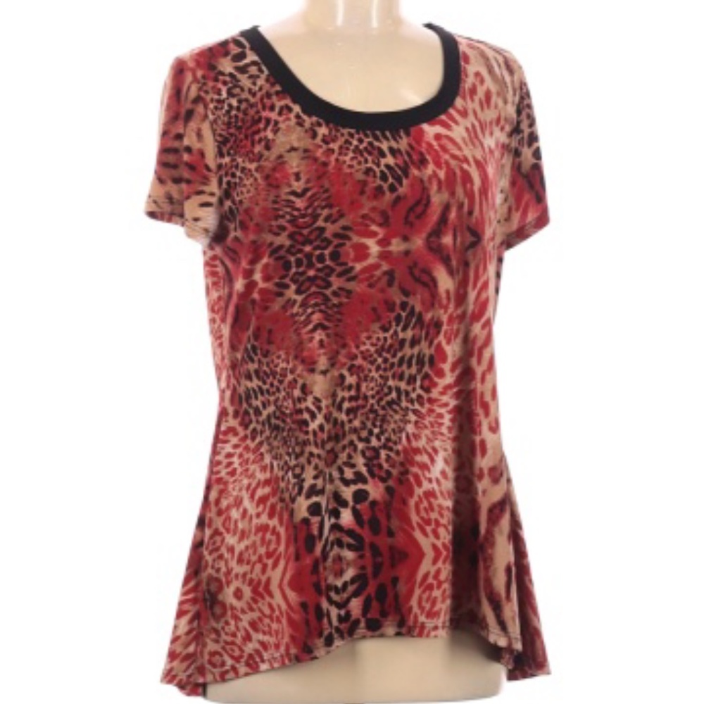 NWT Susan Lawrence Red Leopard Print Top